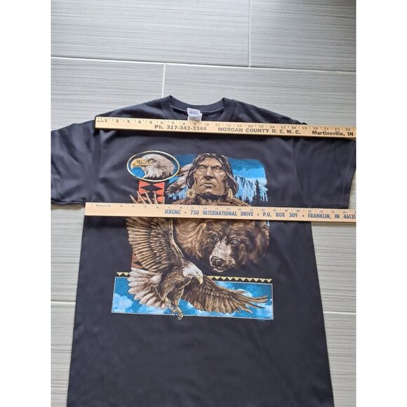 Native American Graphic T-Shirt M Gildan Cotton Black Eagle Bear Vintage Unisex - Picture 10 of 11